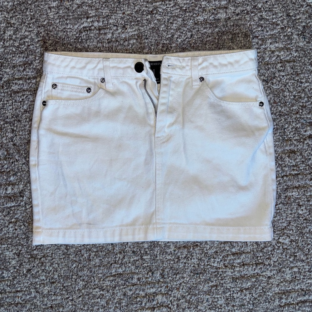 Forever 21 White Jean Mini Skirt